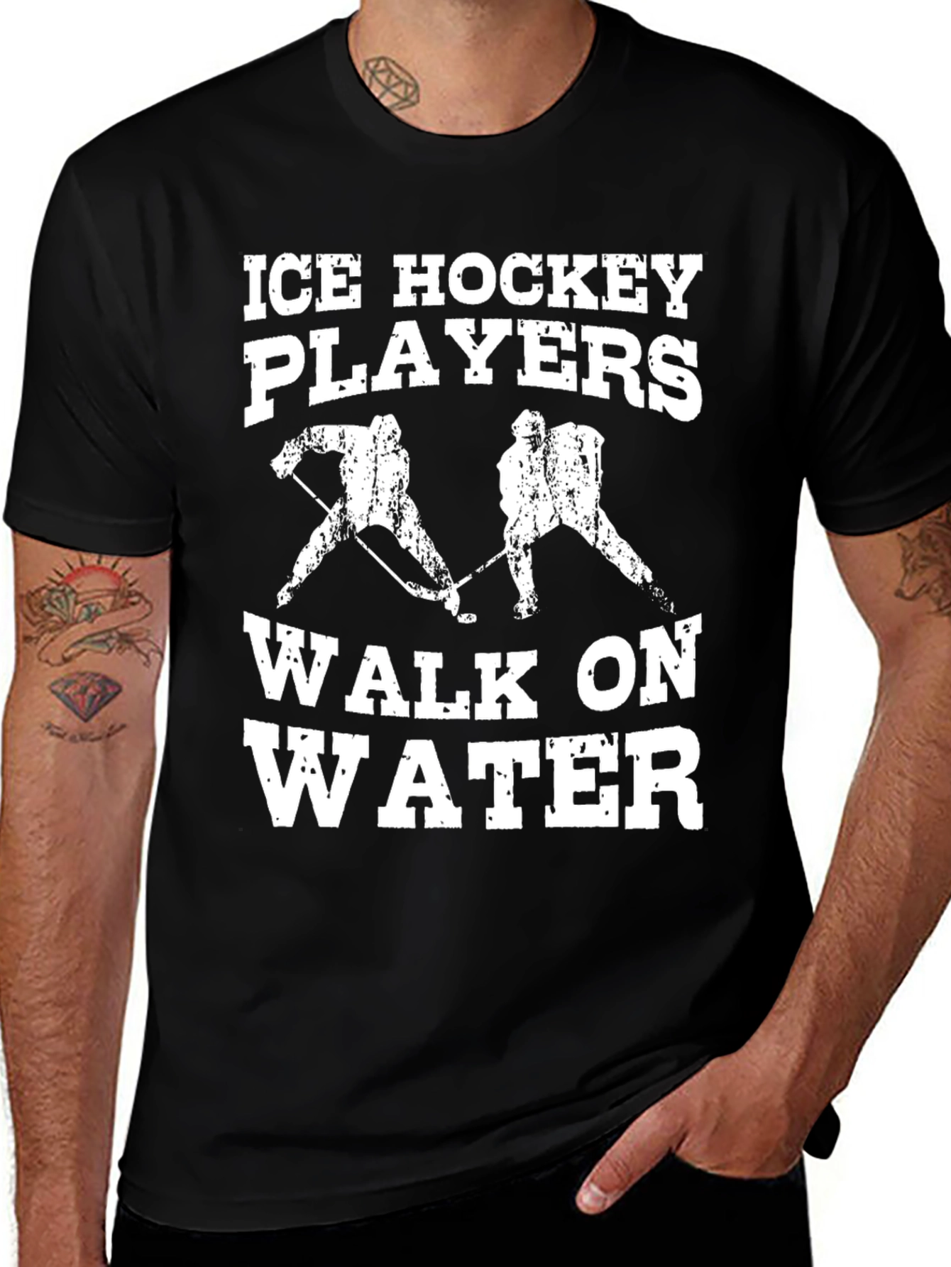 Ice Hockey Players Walk On Water Black T-Shirt
