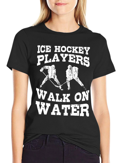 Ice Hockey Players Walk On Water Black T-Shirt