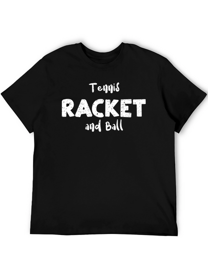 Tennis Racket and Ball Graphic Tee - Black