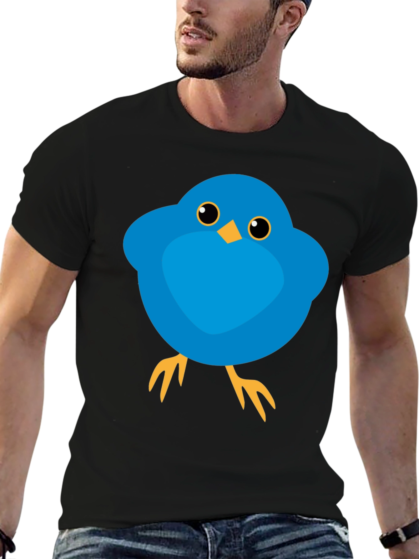 Cute Blue Bird Graphic Tee - Mens Black T-Shirt
