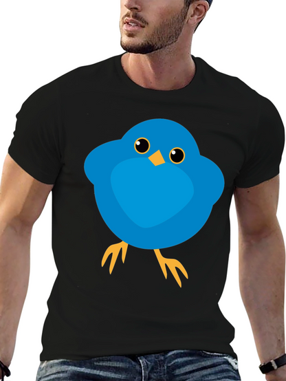 Cute Blue Bird Graphic Tee - Mens Black T-Shirt