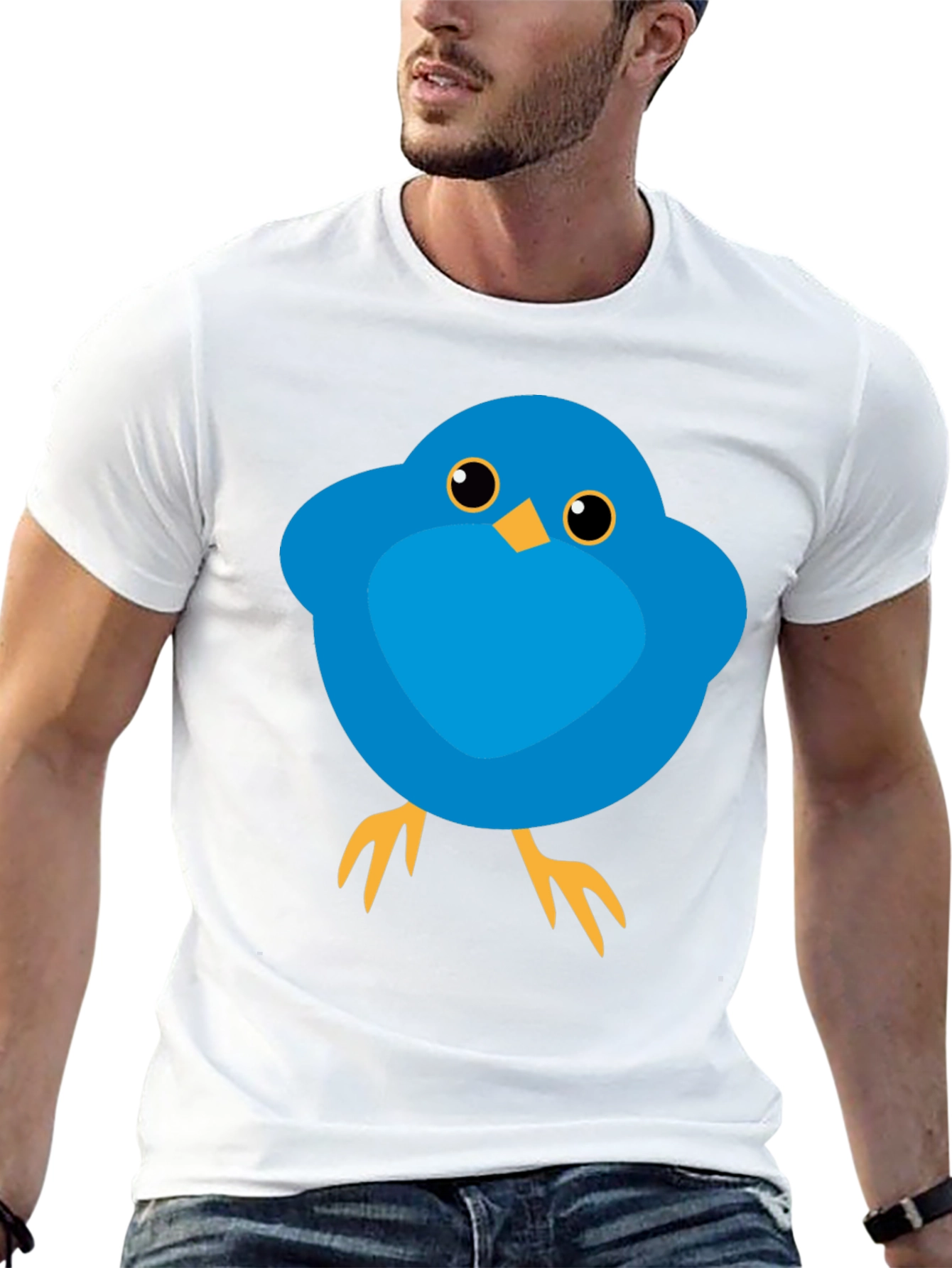 Cute Blue Bird Graphic Tee - Mens Black T-Shirt