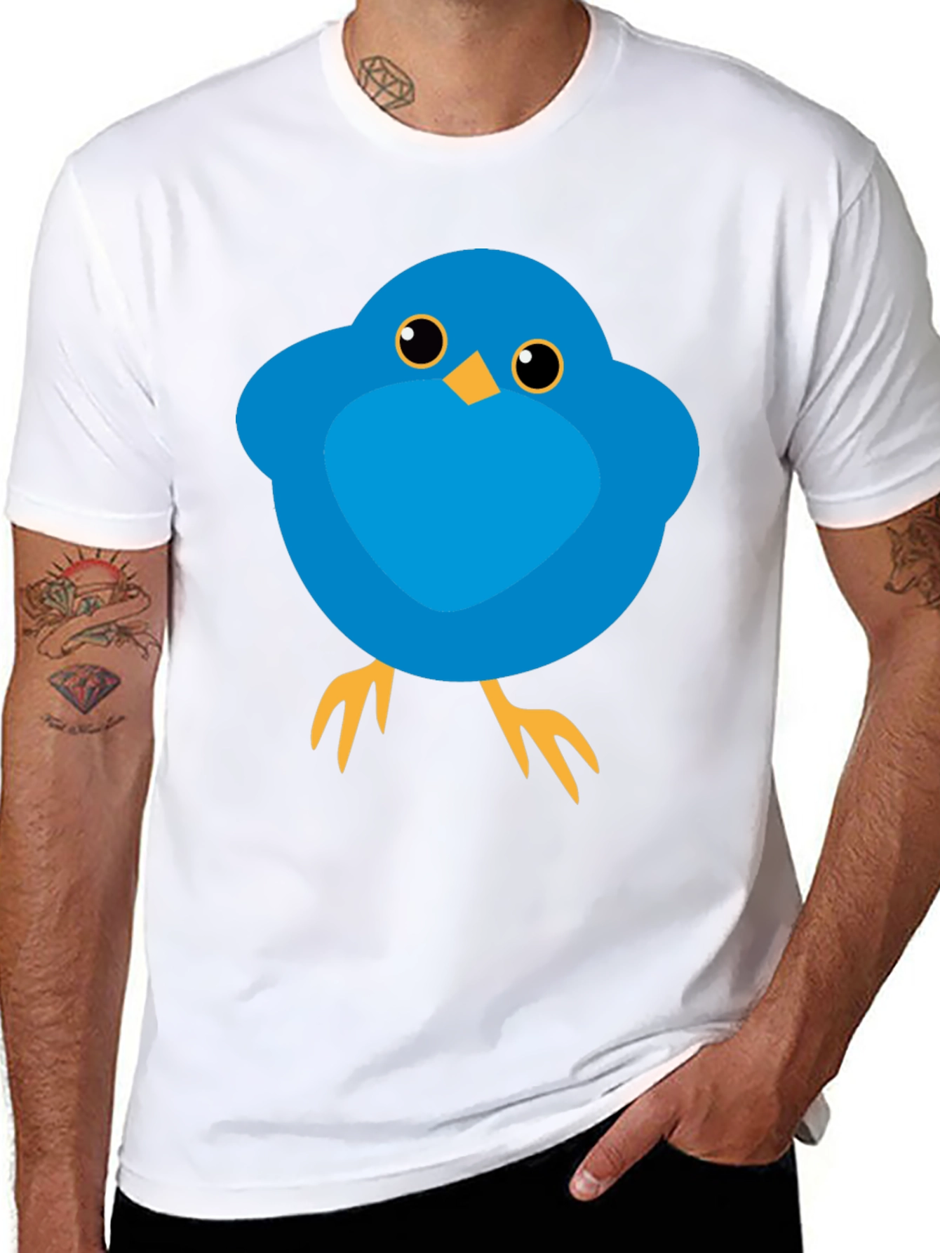 Cute Blue Bird Graphic Tee - Mens Black T-Shirt