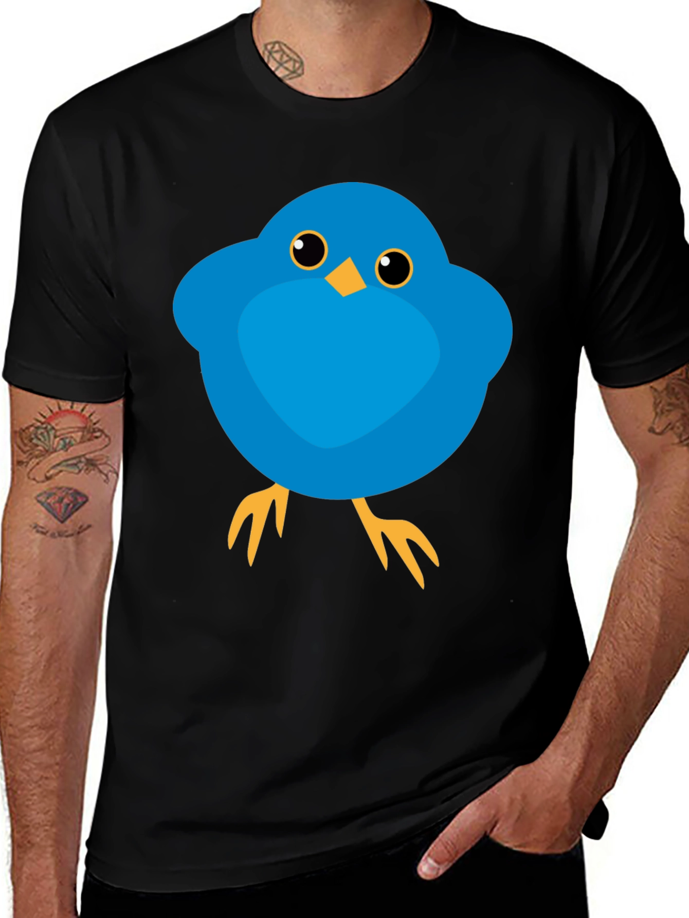 Cute Blue Bird Graphic Tee - Mens Black T-Shirt
