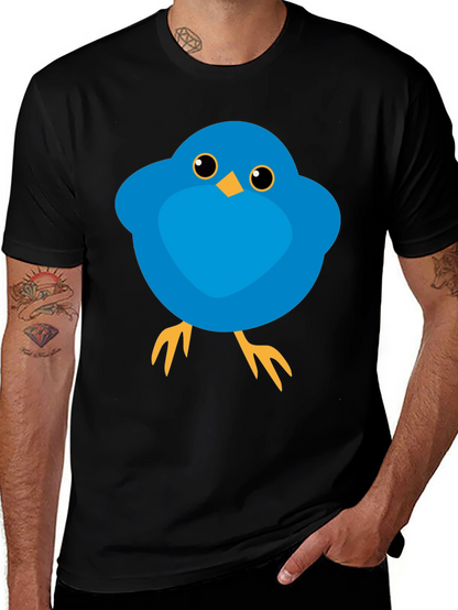 Cute Blue Bird Graphic Tee - Mens Black T-Shirt