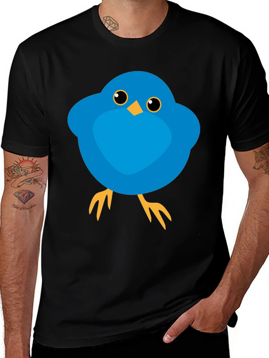 Cute Blue Bird Graphic Tee - Mens Black T-Shirt