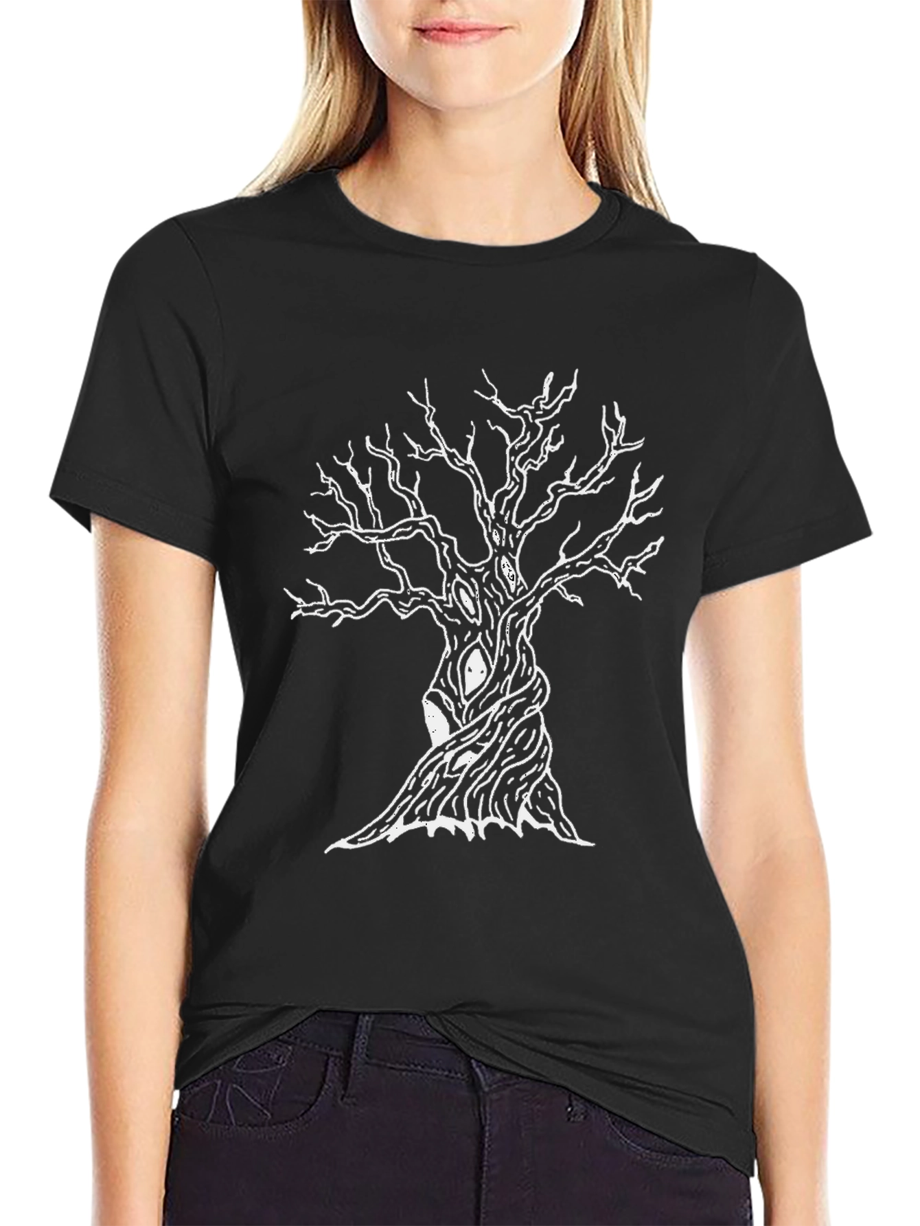 Mens Black Tee with Spooky Tree Graphic