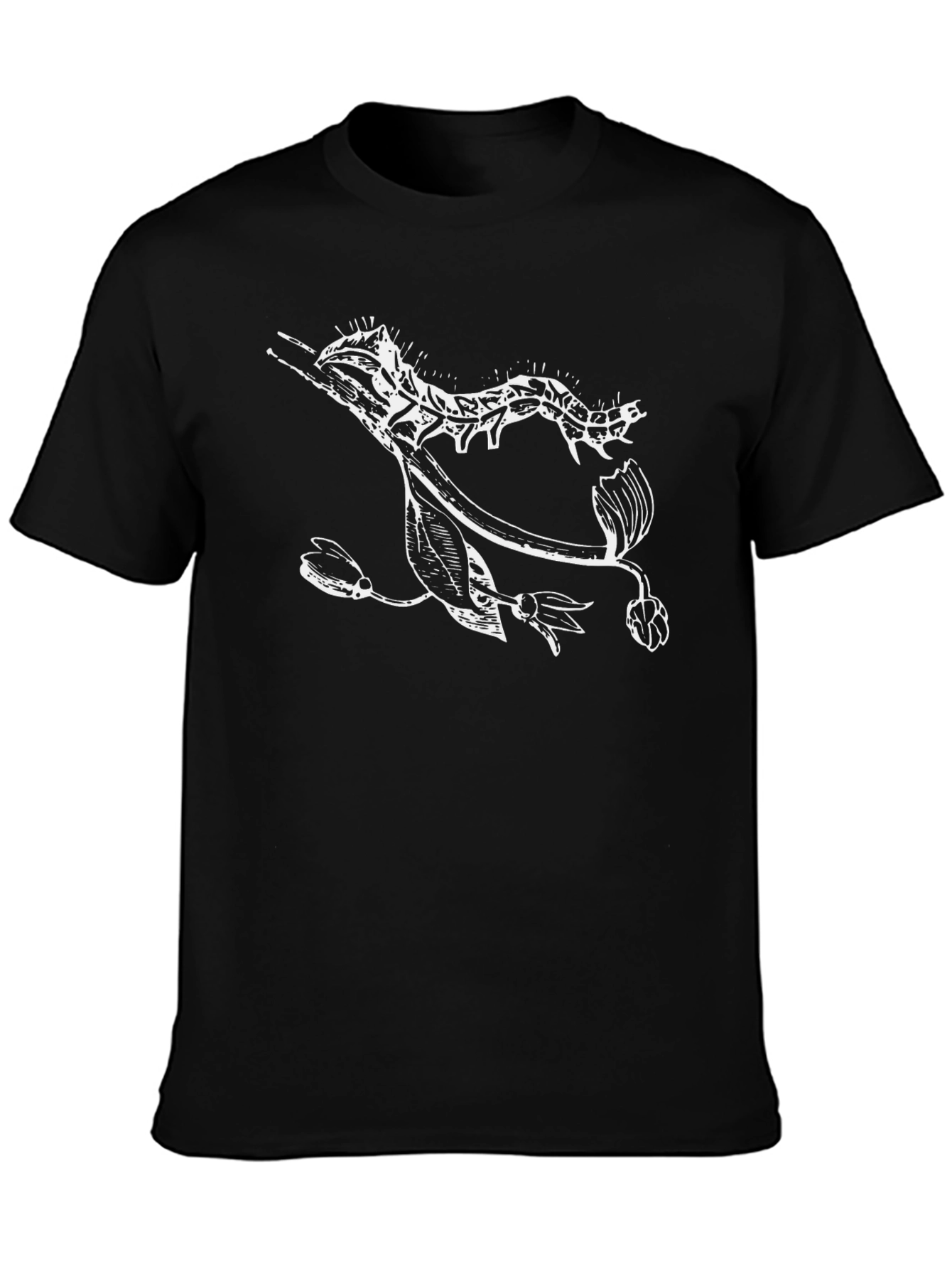 Unique Graphic Tee - Artistic Plant & Caterpillar Design