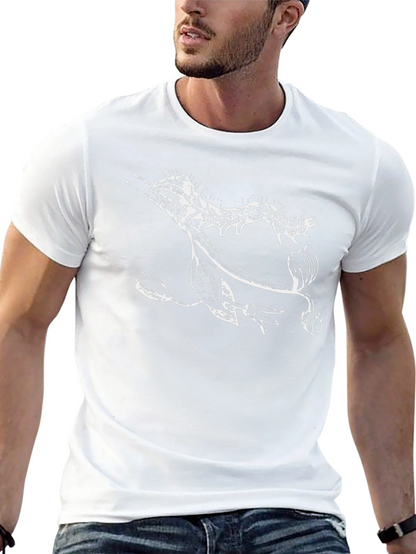 Unique Graphic Tee - Artistic Plant & Caterpillar Design