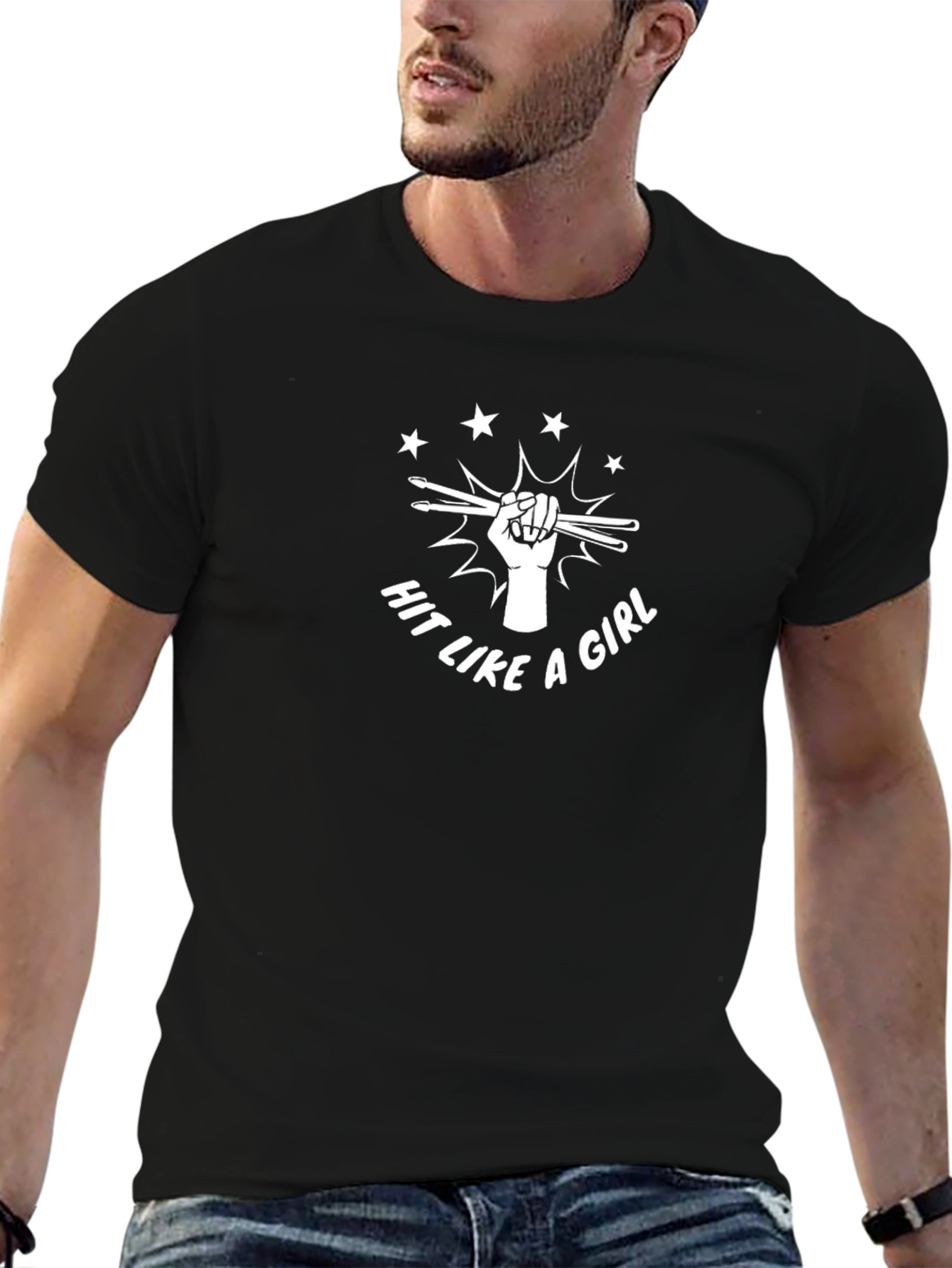 Hit Like a Girl Drummer T-Shirt - Black