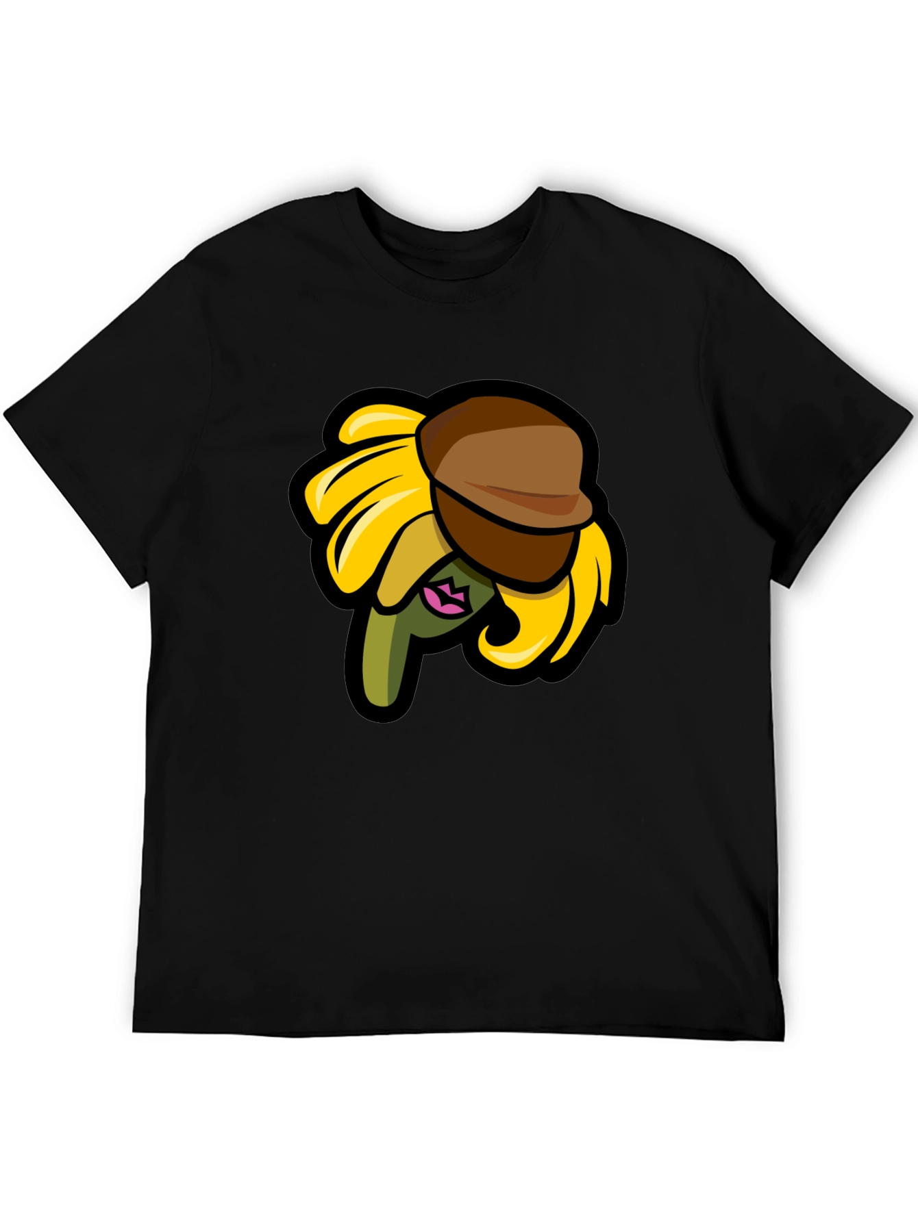 Sunflower Character on Black T-Shirt