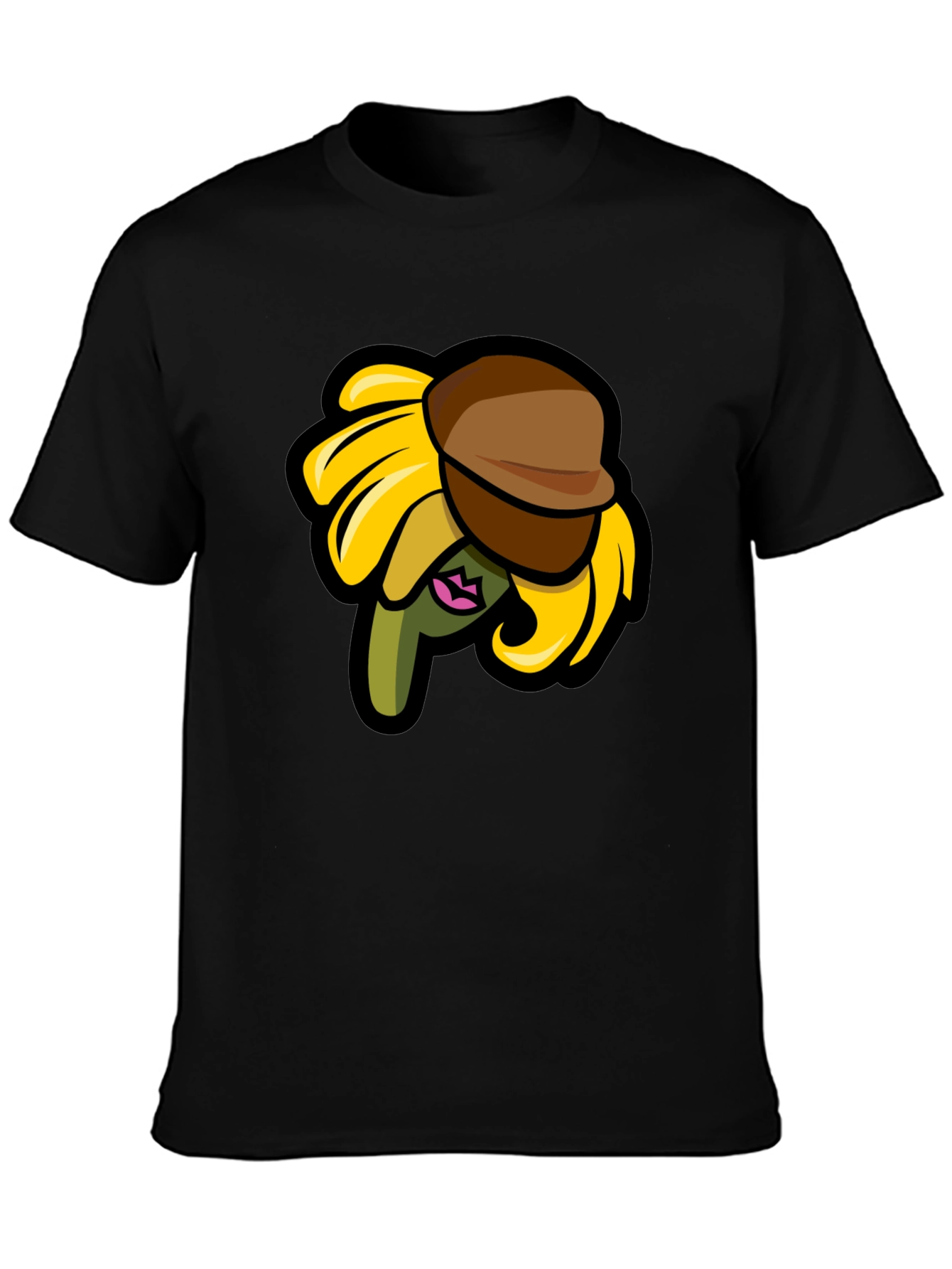 Sunflower Character on Black T-Shirt
