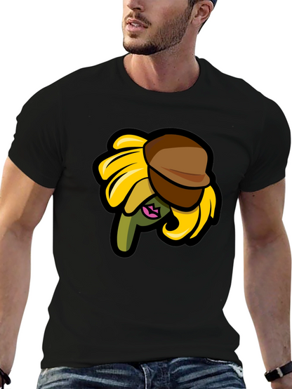 Sunflower Character on Black T-Shirt