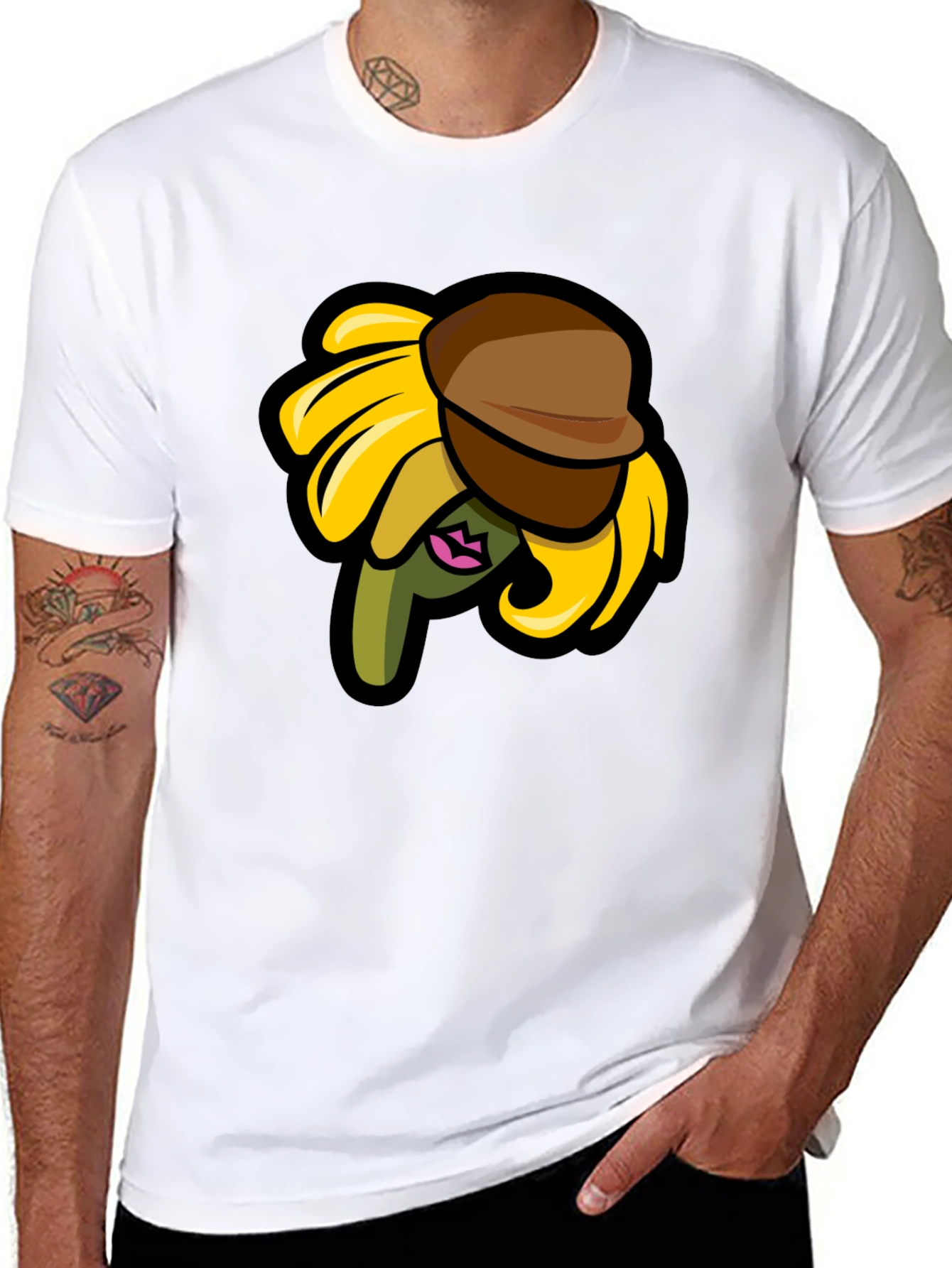 Sunflower Character on Black T-Shirt