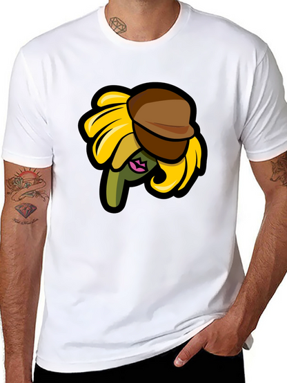 Sunflower Character on Black T-Shirt