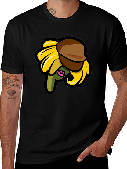 Sunflower Character on Black T-Shirt