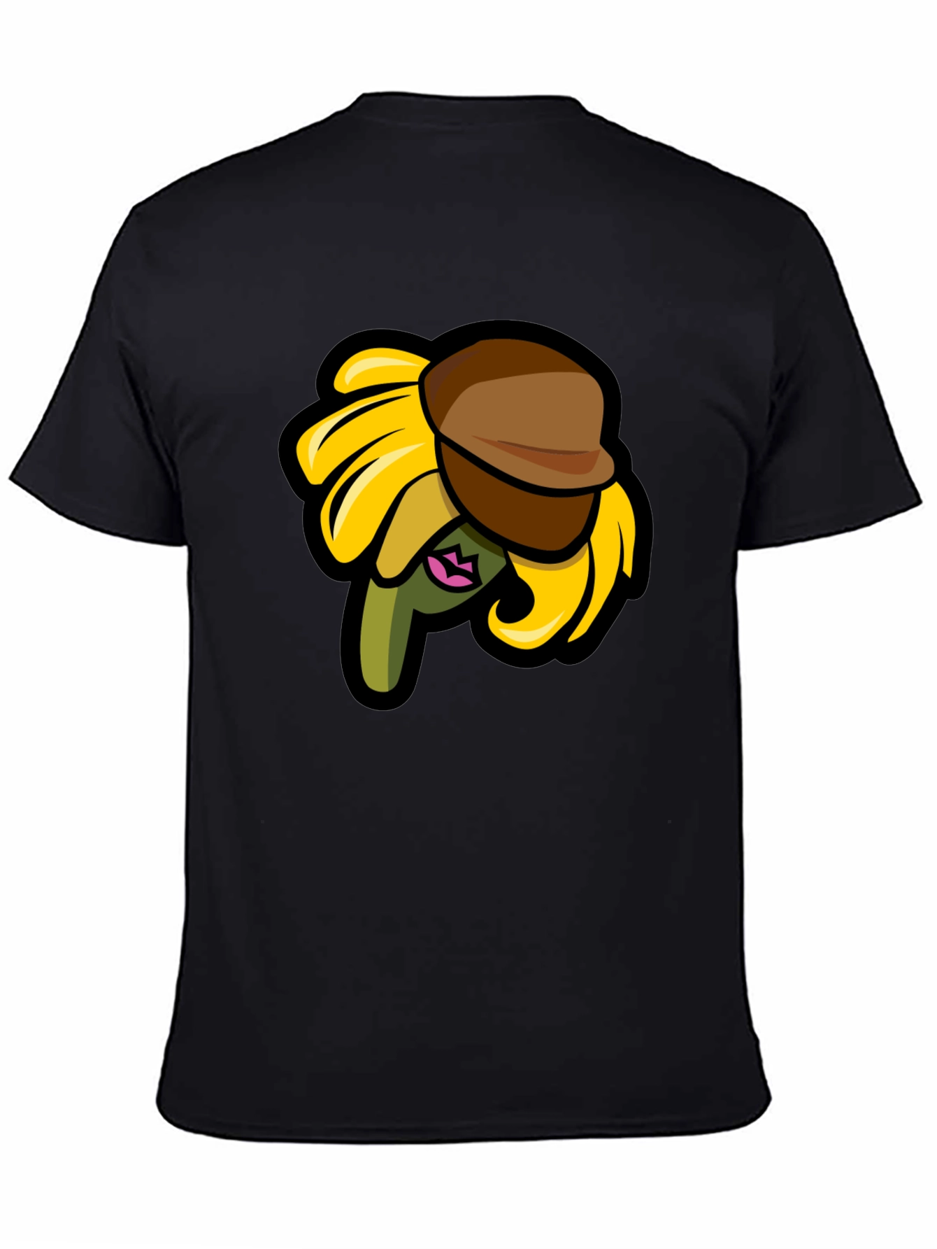 Sunflower Character on Black T-Shirt