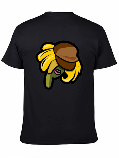 Sunflower Character on Black T-Shirt
