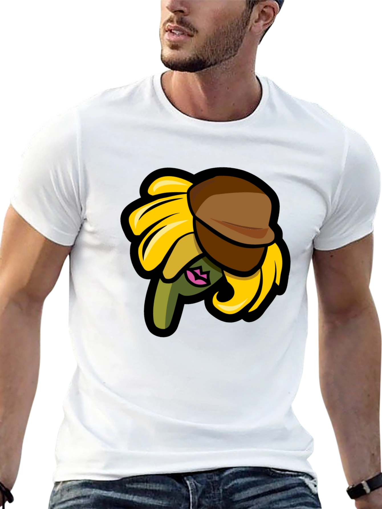 Sunflower Character on Black T-Shirt