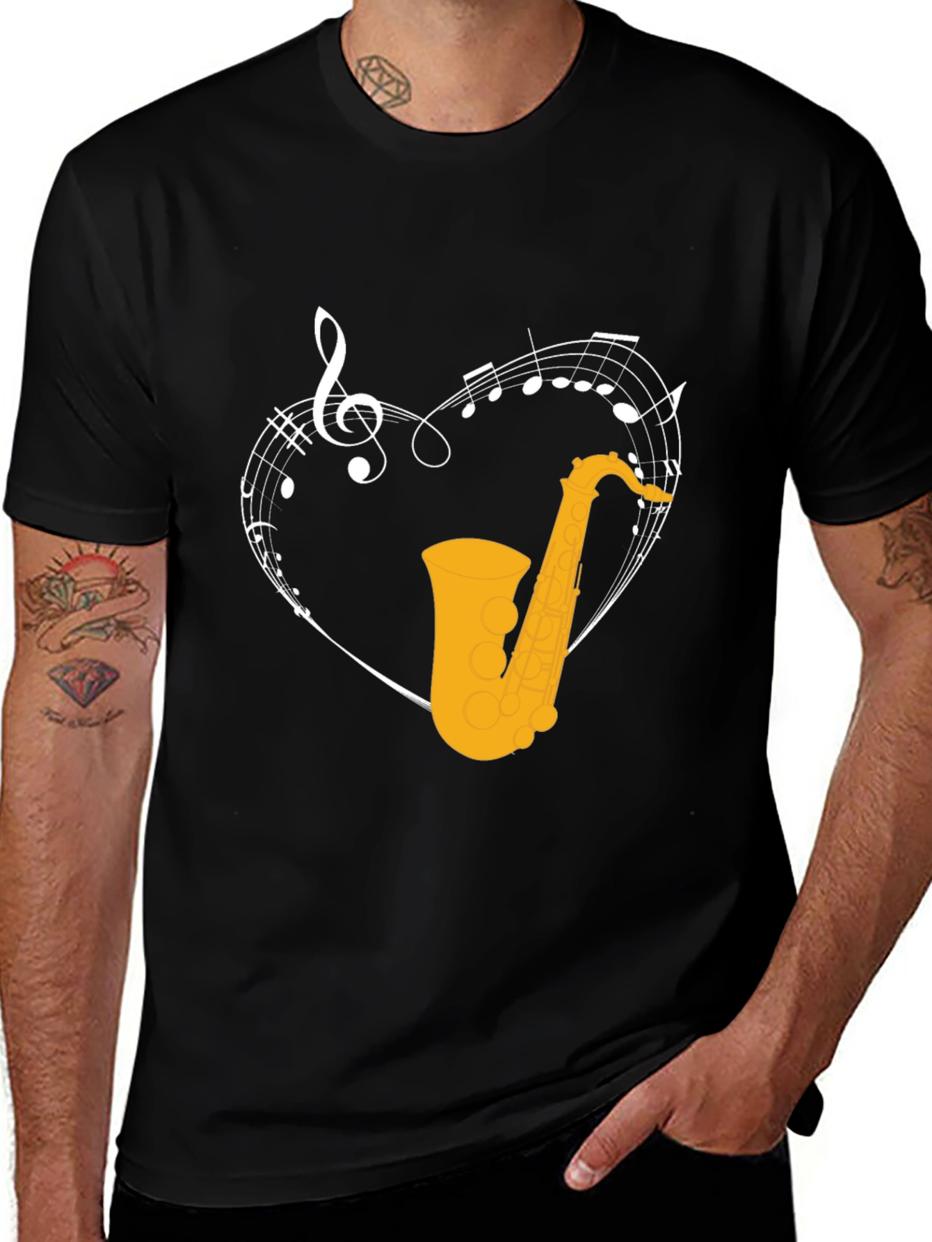 Saxophone Heart Graphic T-Shirt - Music Lover Tee