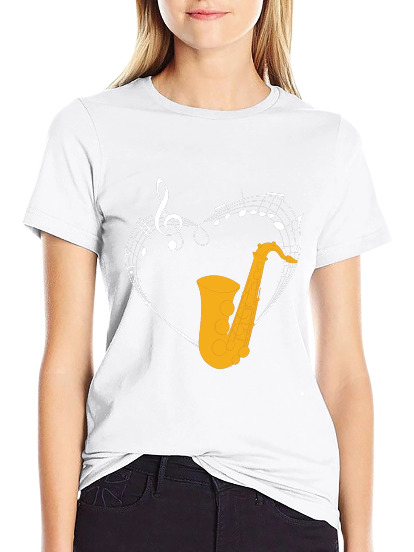 Saxophone Heart Graphic T-Shirt - Music Lover Tee