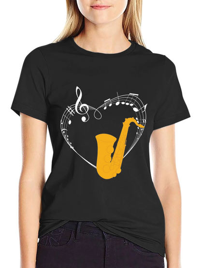 Saxophone Heart Graphic T-Shirt - Music Lover Tee