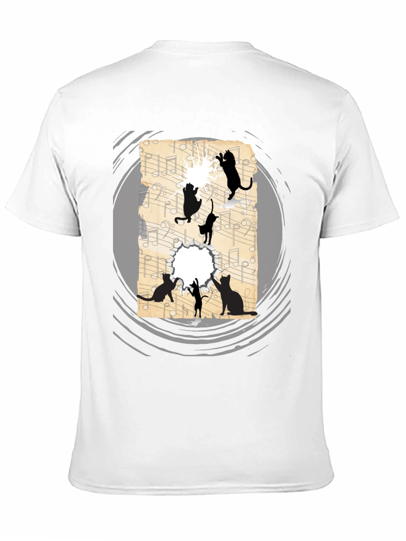 Cat Silhouette Music Sheet Graphic Tee