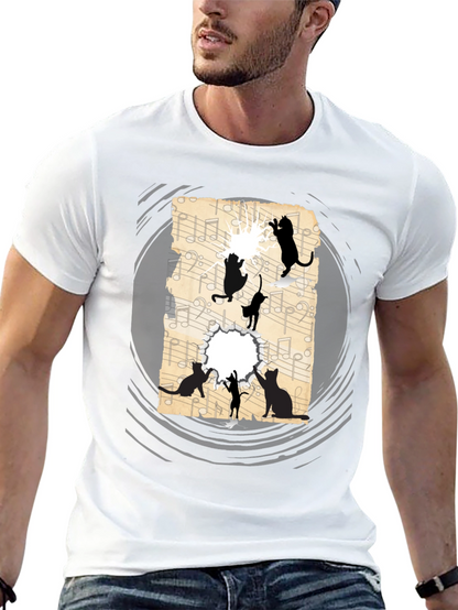 Cat Silhouette Music Sheet Graphic Tee