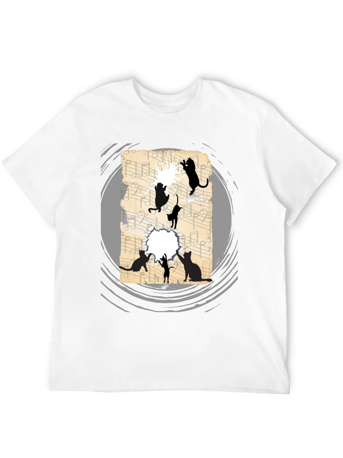 Cat Silhouette Music Sheet Graphic Tee