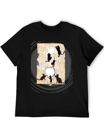 Cat Silhouette Music Sheet Graphic Tee