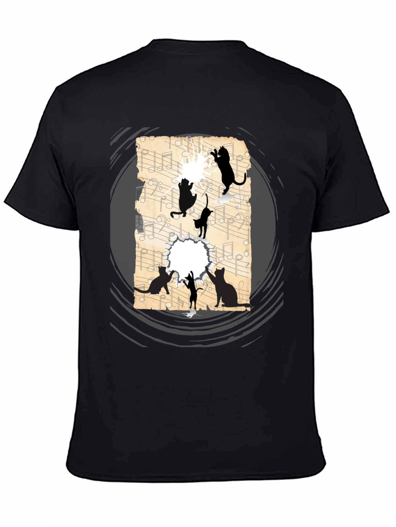 Cat Silhouette Music Sheet Graphic Tee