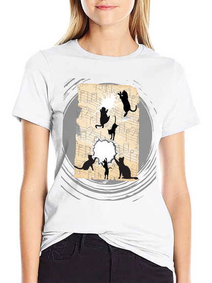 Cat Silhouette Music Sheet Graphic Tee