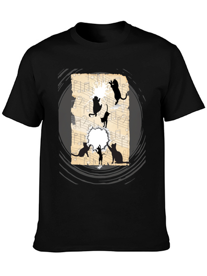 Cat Silhouette Music Sheet Graphic Tee