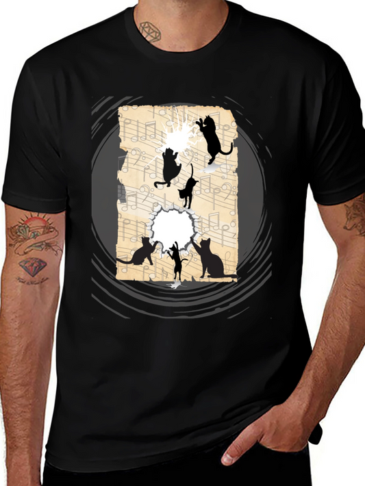 Cat Silhouette Music Sheet Graphic Tee