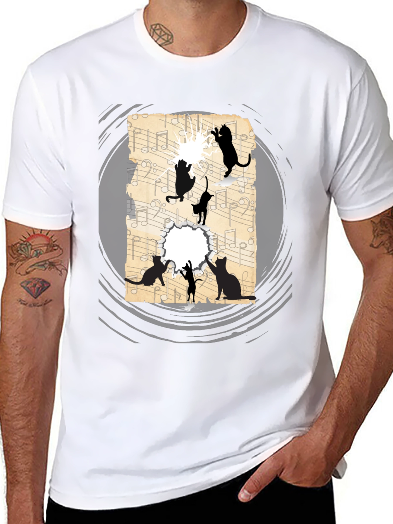 Cat Silhouette Music Sheet Graphic Tee