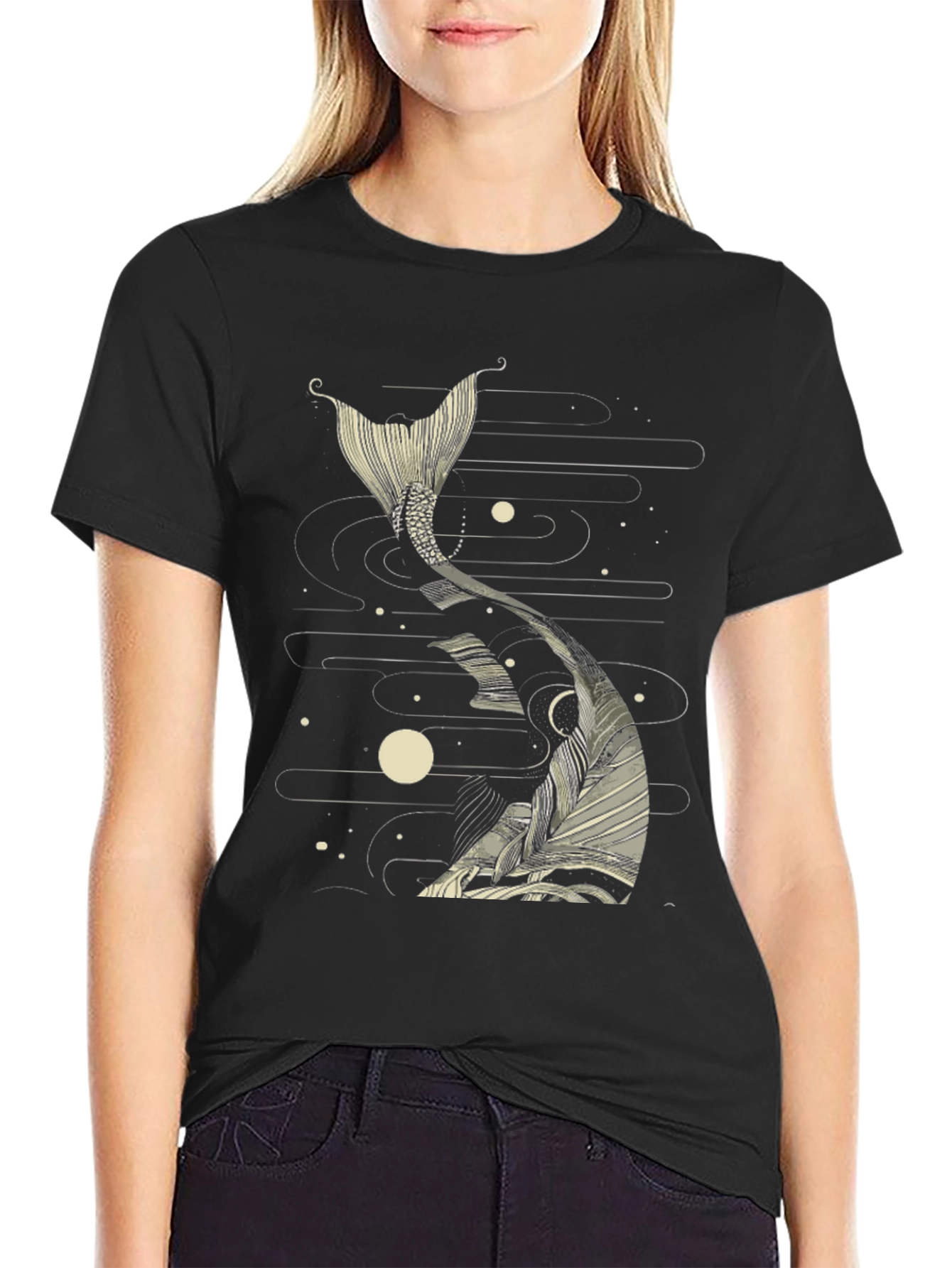 Koi Fish Tail Graphic Tee - Black