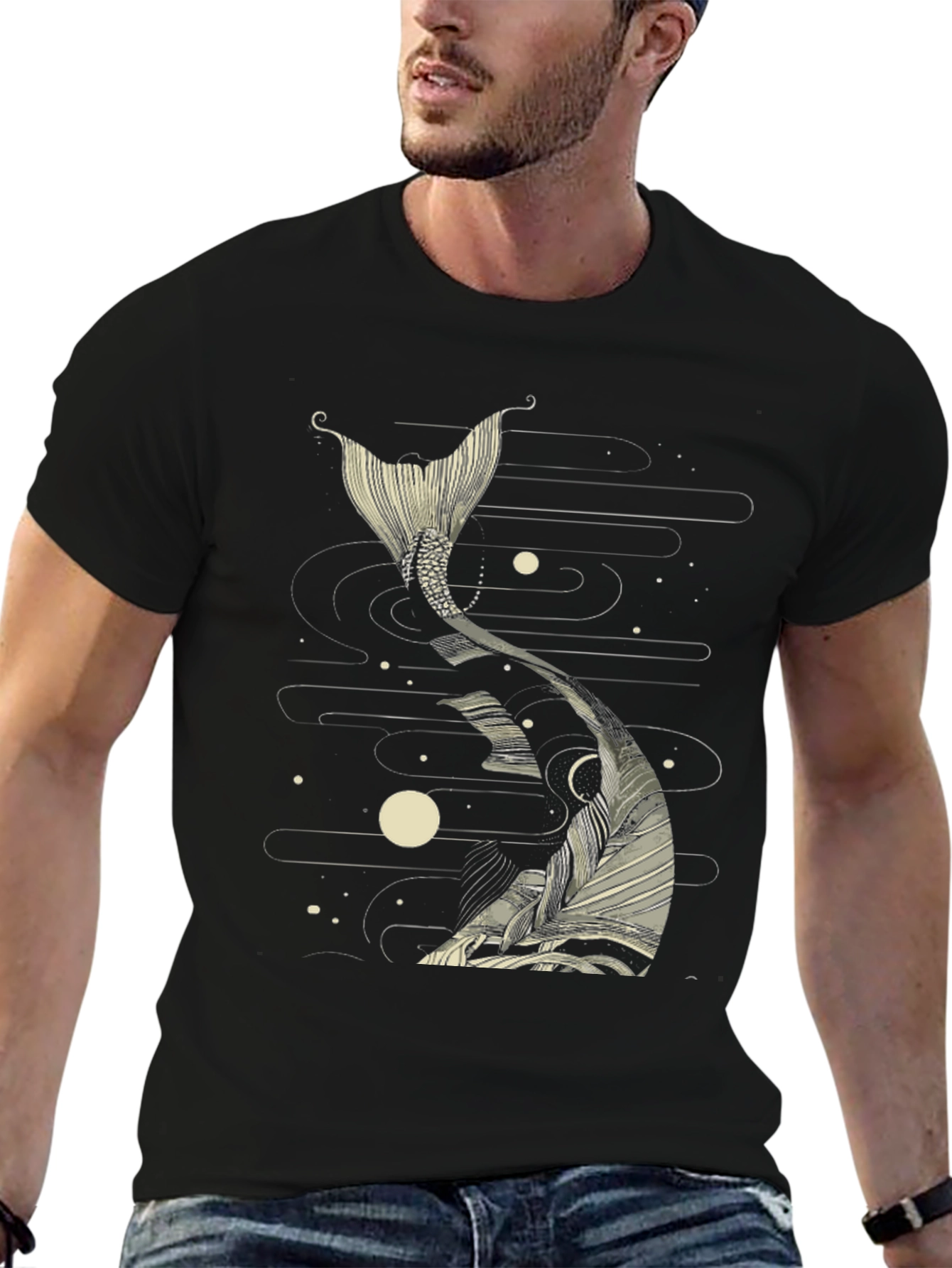 Koi Fish Tail Graphic Tee - Black