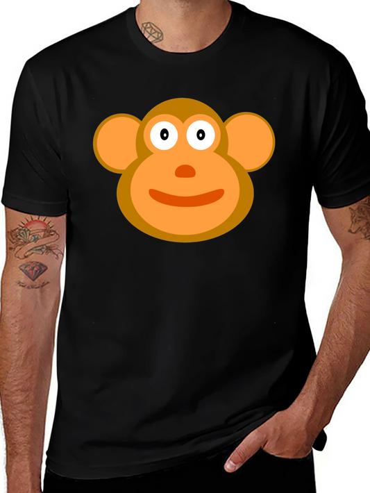 Cartoon Monkey Face Black T-Shirt