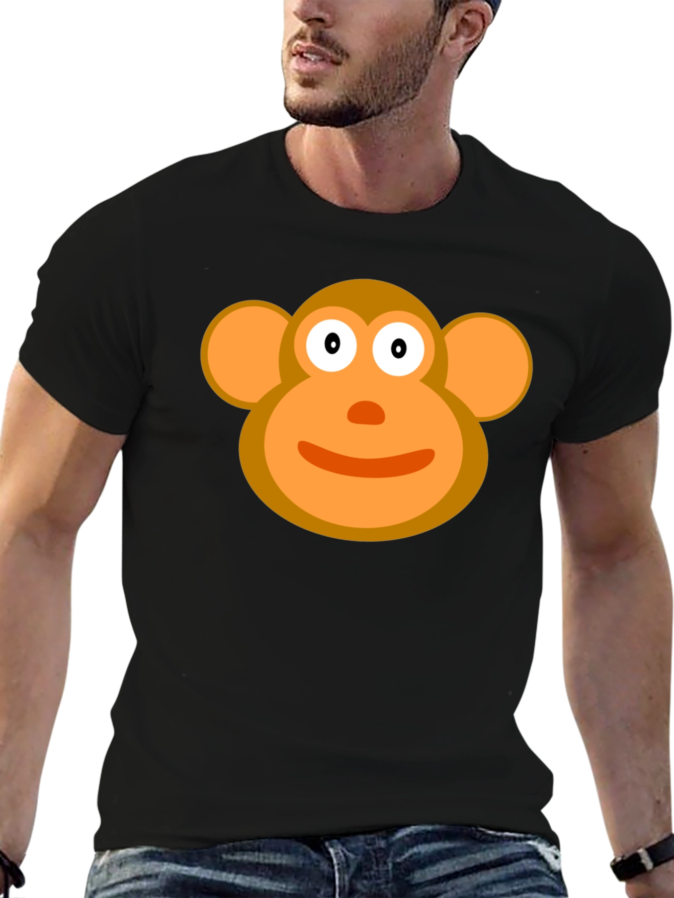 Cartoon Monkey Face Black T-Shirt