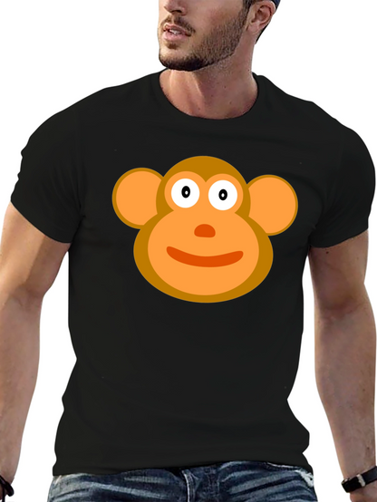 Cartoon Monkey Face Black T-Shirt