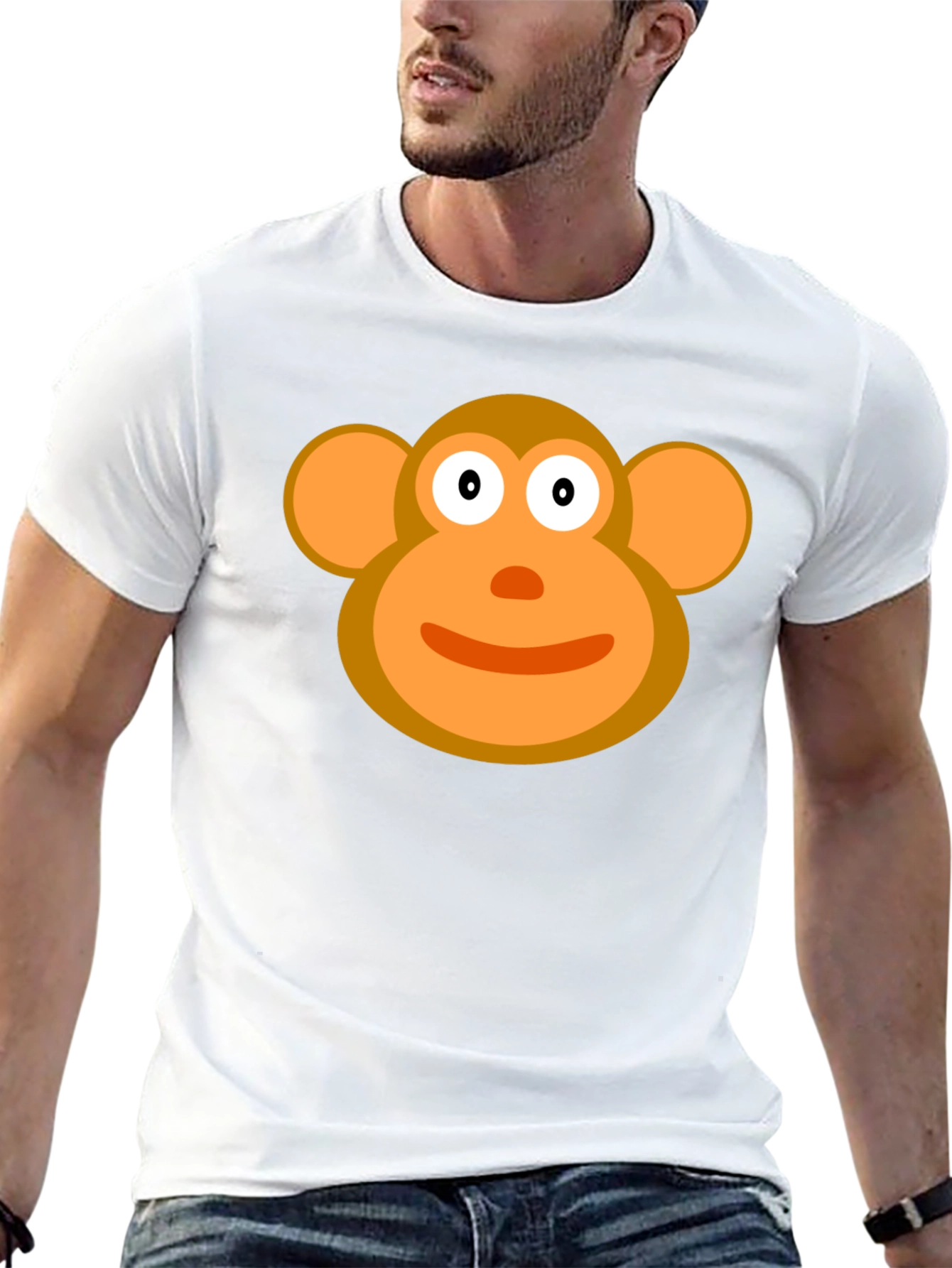 Cartoon Monkey Face Black T-Shirt