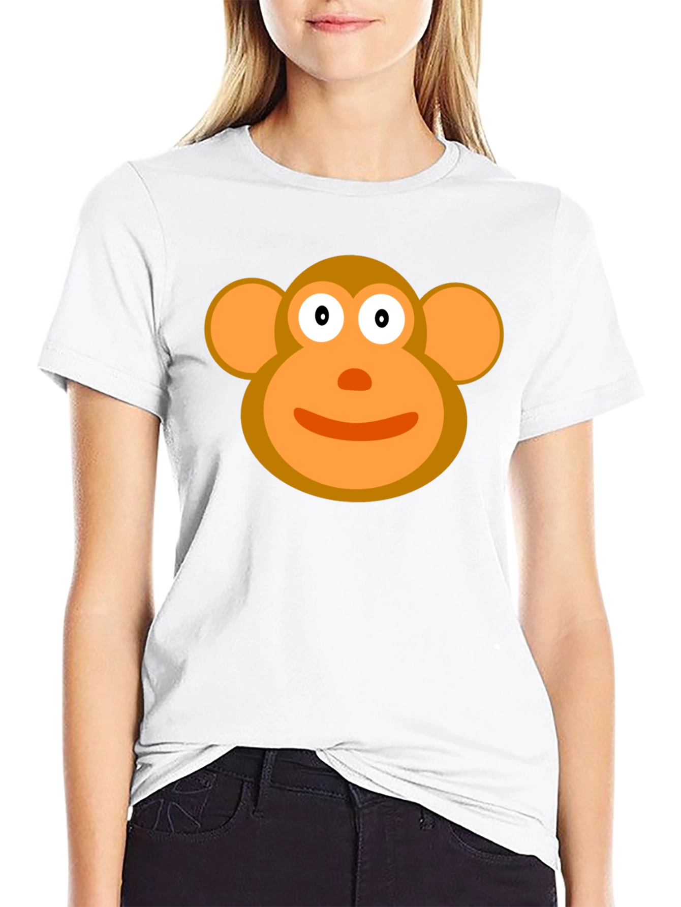 Cartoon Monkey Face Black T-Shirt