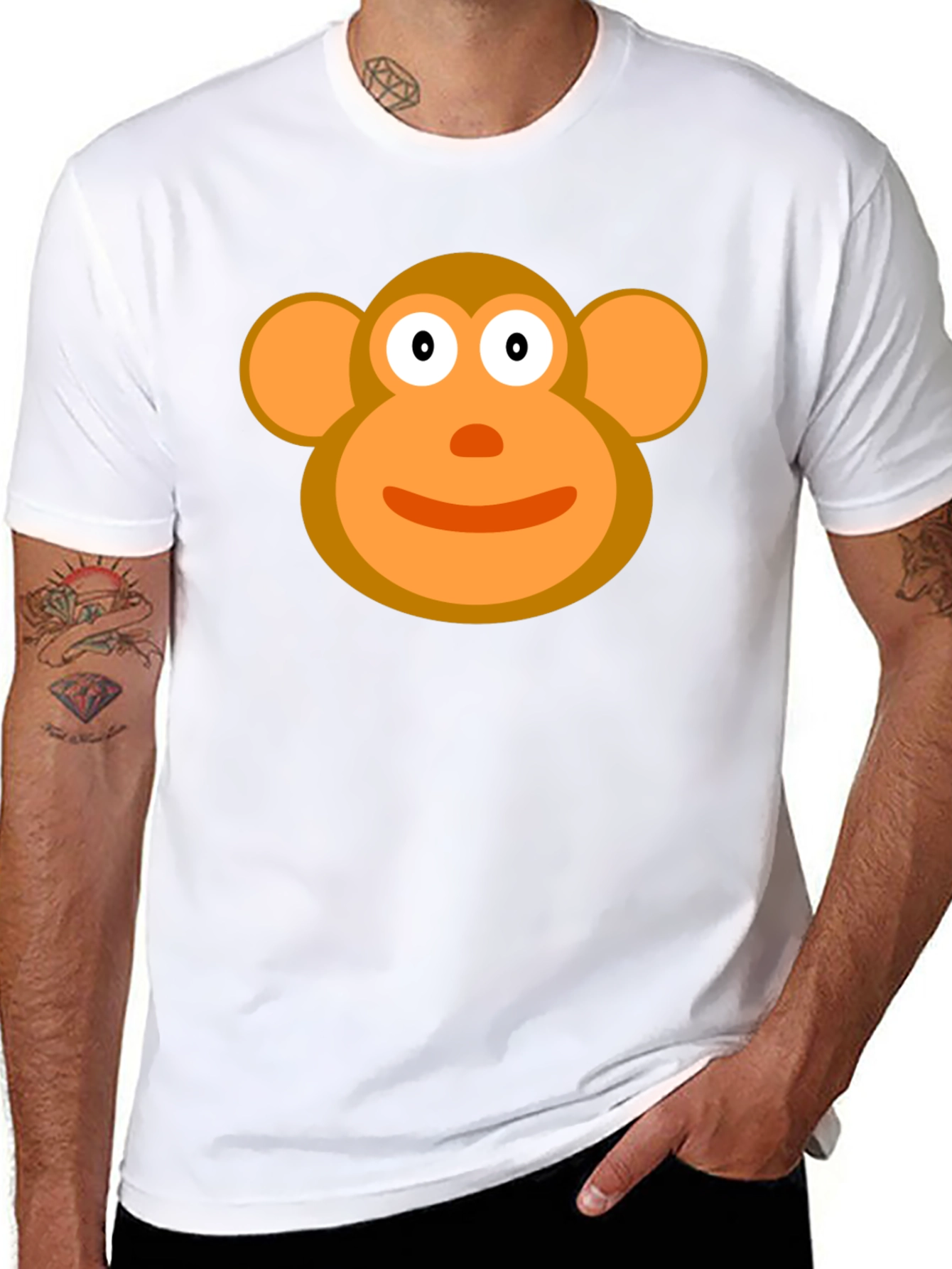 Cartoon Monkey Face Black T-Shirt