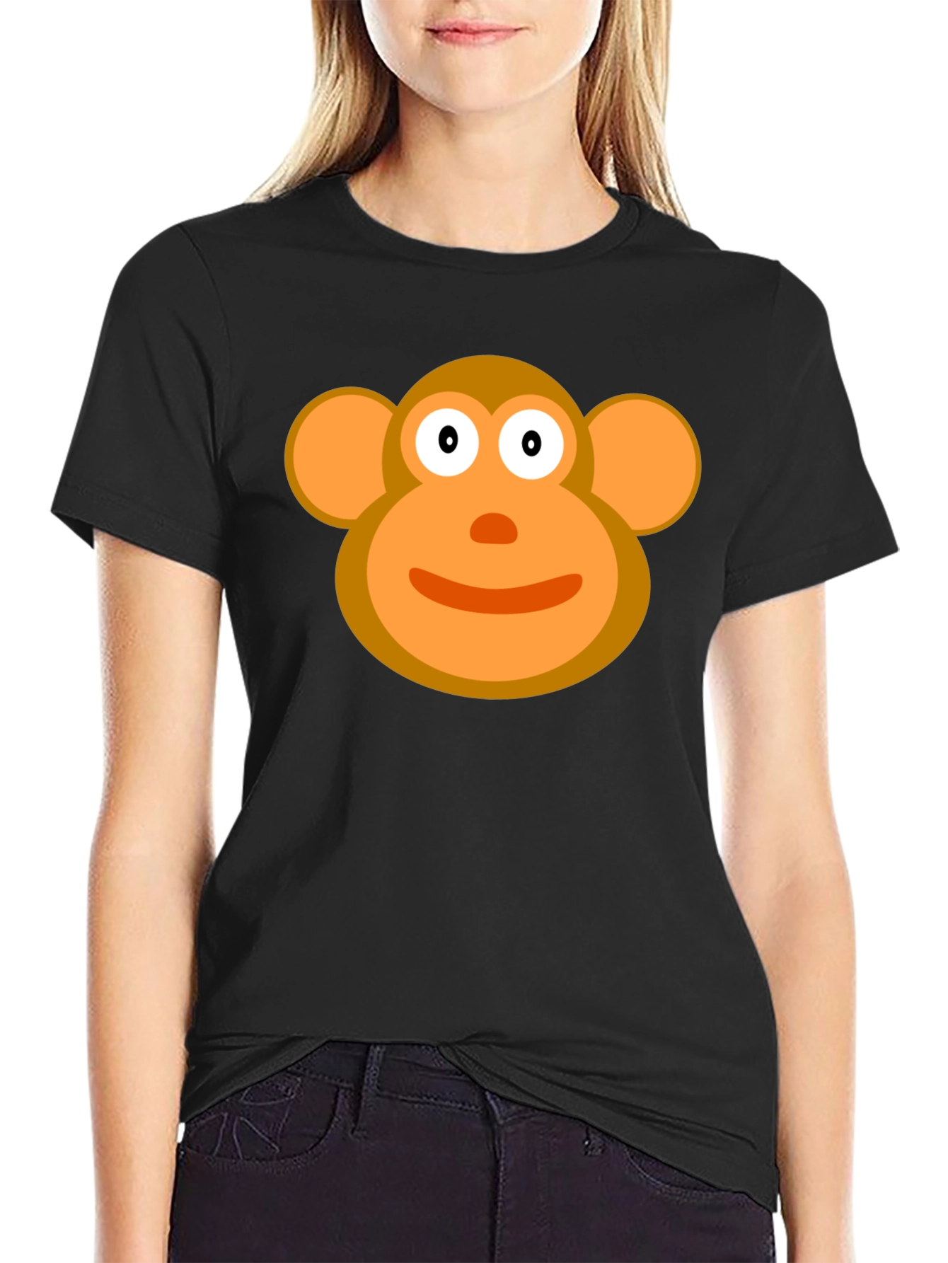 Cartoon Monkey Face Black T-Shirt