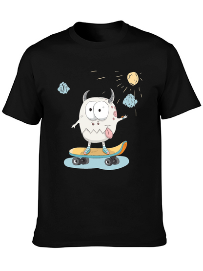 Skateboarding Monster Graphic Tee - Black Cotton T-Shirt