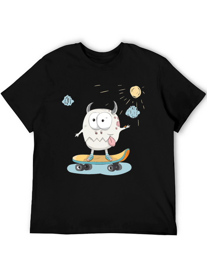 Skateboarding Monster Graphic Tee - Black Cotton T-Shirt