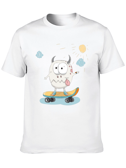 Skateboarding Monster Graphic Tee - Black Cotton T-Shirt