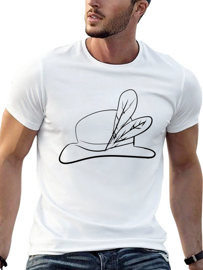 Stylish Black T-Shirt with Feathered Hat Design