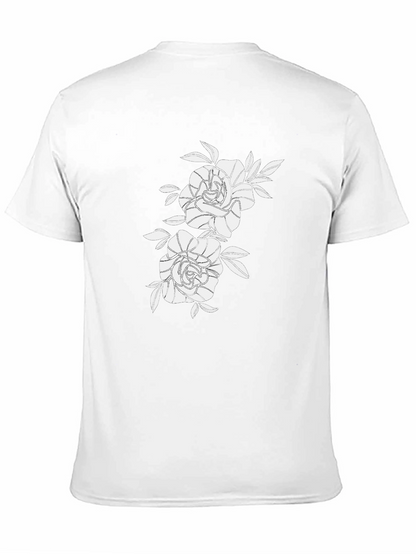 Black Graphic Tee with Floral Rose Design