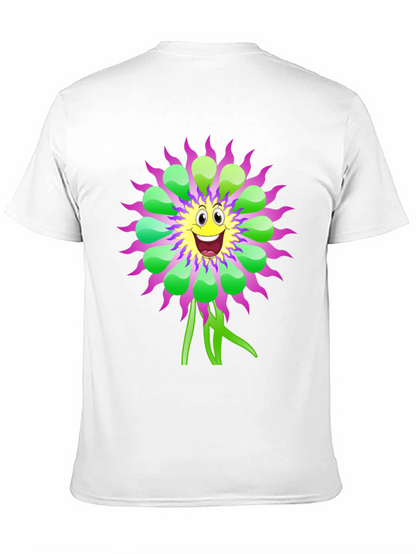 Whimsical Flower Graphic Tee - Black Cotton T-Shirt